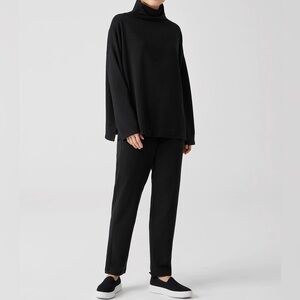 Eileen Fisher Cozy Brushed Terry Funnel Neck Box-Top - Black - Size S/P